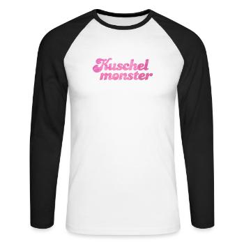 Kuschelmonster flauschig coole Sprüche Fell rosa - Unisex Baseballshirt langarm - Weiß/Schwarz - Vorne - Nik (191cm)