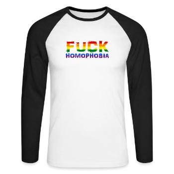 fuck homophobie design lgbt drapeau arc-en-ciel gay pride - T-shirt baseball manches longues Homme - blanc/noir - Devant - Nik (191cm)