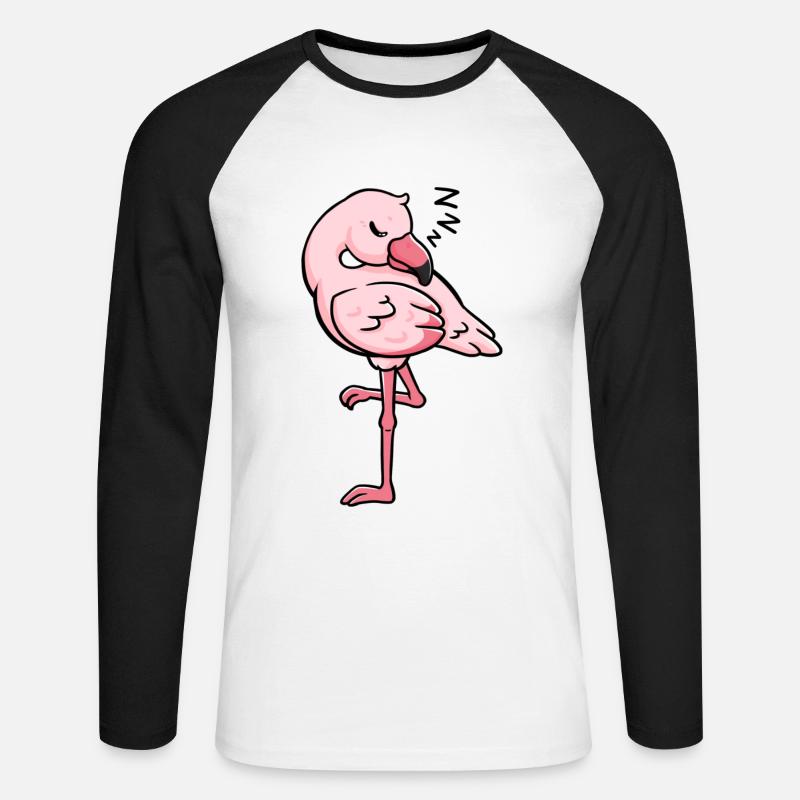 Flamingo schlafend Geschenkidee - Unisex Baseballshirt langarm - Weiß/Schwarz