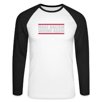 Rendre le racisme répréhensible - T-shirt baseball manches longues Homme - blanc/noir - Devant - Nik (191cm)