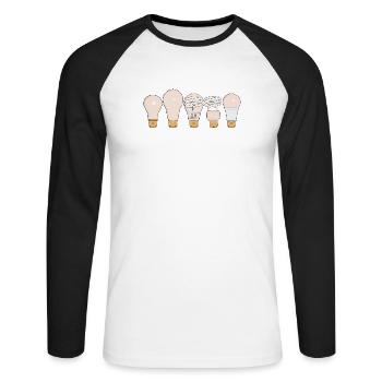 Coole Vintage-Retro-Glühbirnen - Unisex Baseballshirt langarm - Weiß/Schwarz - Vorne - Nik (191cm)