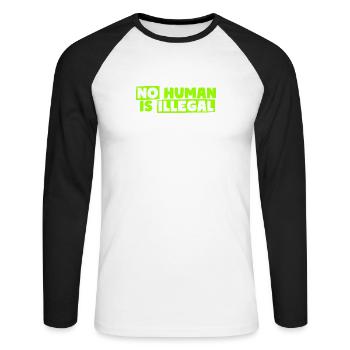 Aucun humain n’est illégal - T-shirt baseball manches longues Homme - blanc/noir - Devant - Nik (191cm)