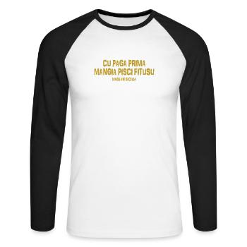 Trinacria t-shirt Sicily Sicilian proverb - Unisex Long Sleeve Baseball T-Shirt - white/black - Front - Nik (191cm)