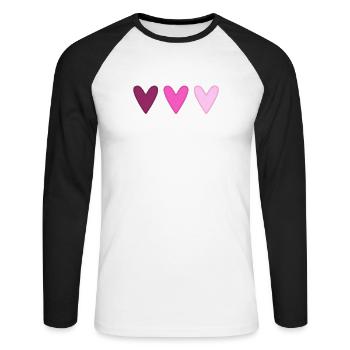 HERZ. VIELEN DANK. GELIEBTE. MEISTER. DANKE HERRIN. - Unisex Baseballshirt langarm - Weiß/Schwarz - Vorne - Nik (191cm)
