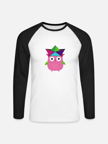 eule ,boot,papierhut,bunt,illustration,pink - Unisex Baseballshirt langarm - Weiß/Schwarz