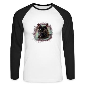 maincoon, chat, graffiti, peinture, chat Maine Coon, - T-shirt baseball manches longues Homme - blanc/noir - Devant - Nik (191cm)