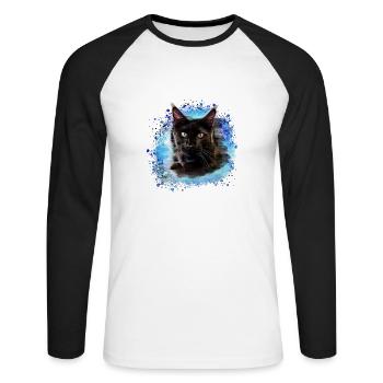 maincoon, chat, graffiti, peinture, chat Maine Coon - T-shirt baseball manches longues Homme - blanc/noir - Devant - Nik (191cm)