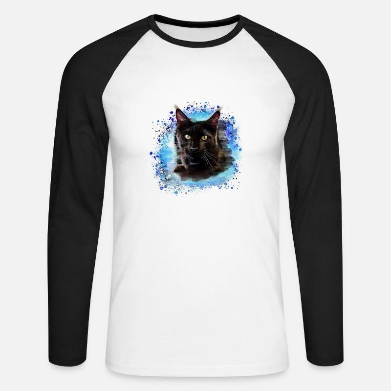 maincoon,katze,graffiti,malerei, Maine-Coon-Katze - Unisex Baseballshirt langarm - Weiß/Schwarz