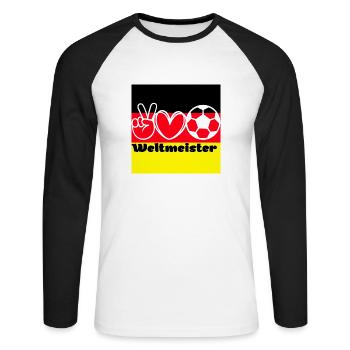 Weltmeister | WM | Fussball Shirt | Deutschland - Unisex Baseballshirt langarm - Weiß/Schwarz - Vorne - Nik (191cm)