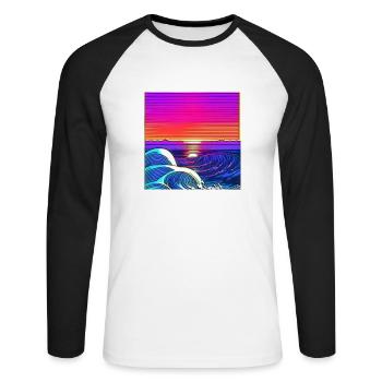 The Waves - Unisex Baseballshirt langarm - Weiß/Schwarz - Vorne - Nik (191cm)