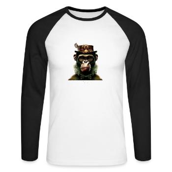 Seppl Ape - Unisex Baseballshirt langarm - Weiß/Schwarz - Vorne - Nik (191cm)