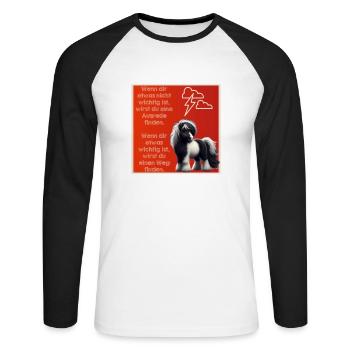 Donner Motto-Shirt - Unisex Baseballshirt langarm - Weiß/Schwarz - Vorne - Nik (191cm)