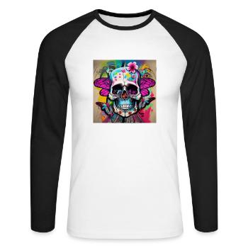 Skull - Unisex Long Sleeve Baseball T-Shirt - white/black - Front - Nik (191cm)