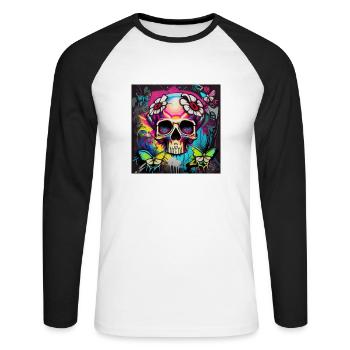 Skull - Unisex Long Sleeve Baseball T-Shirt - white/black - Front - Nik (191cm)