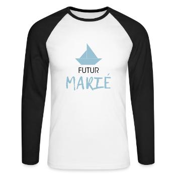 futur marié - T-shirt baseball manches longues Homme - blanc/noir - Devant - Nik (191cm)