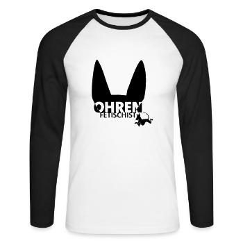 ohrenfetischist - Unisex Baseballshirt langarm - Weiß/Schwarz - Vorne - Nik (191cm)