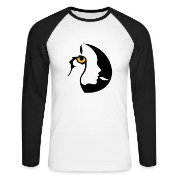 Chamane (œil droit) - T-shirt baseball manches longues Homme - blanc/noir - Devant - Nik (191cm)