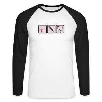 arzt 3 button spritze logo Stethoskop abhoeren her - Unisex Baseballshirt langarm - Weiß/Schwarz - Vorne - Nik (191cm)