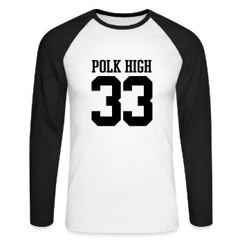 Polk High 33 - Unisex Long Sleeve Baseball T-Shirt - white/black - Front - Nik (191cm)