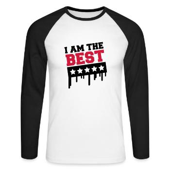 i_am_the_best_a2 - Unisex Baseballshirt langarm - Weiß/Schwarz - Vorne - Nik (191cm)