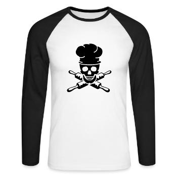 crâne Crâne de chef cuisinier - T-shirt baseball manches longues Homme - blanc/noir - Devant - Nik (191cm)