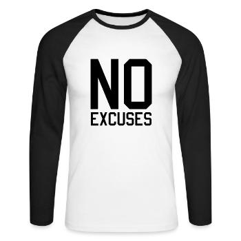 No Excuses - Unisex Baseballshirt langarm - Weiß/Schwarz - Vorne - Nik (191cm)