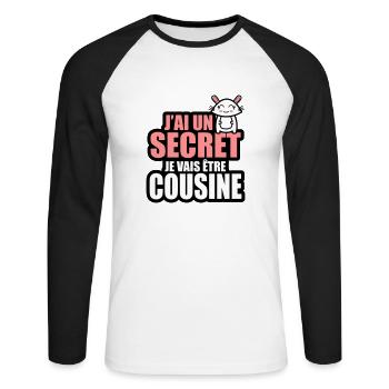 j'ai un secret je vais être cousine - T-shirt baseball manches longues Homme - blanc/noir - Devant - Nik (191cm)