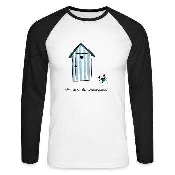 Cabine de plage - T-shirt baseball manches longues Homme - blanc/noir - Devant - Nik (191cm)
