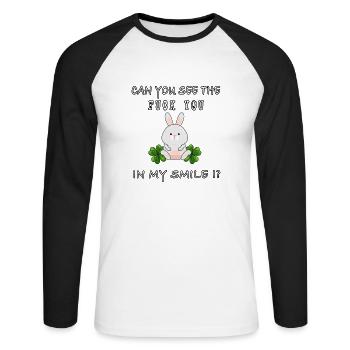 fuck you in my smile statement trend meme funny - Unisex Long Sleeve Baseball T-Shirt - white/black - Front - Nik (191cm)