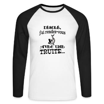 truite - T-shirt baseball manches longues Homme - blanc/noir - Devant - Nik (191cm)