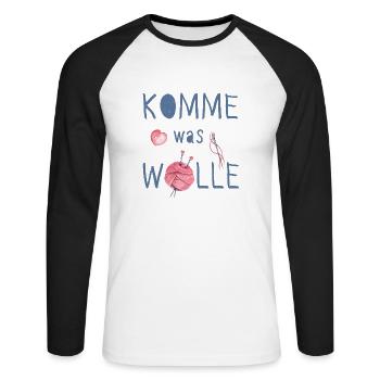 Komme was Wolle - Unisex Baseballshirt langarm - Weiß/Schwarz - Vorne - Nik (191cm)