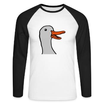 Tête douce et joyeuse oie - T-shirt baseball manches longues Homme - blanc/noir - Devant - Nik (191cm)