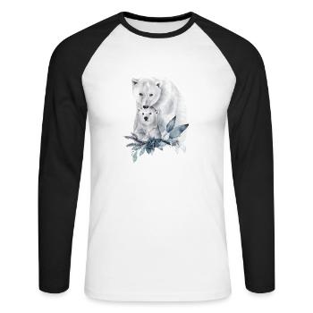 Ours polaires décorés de plantes d’hiver - T-shirt baseball manches longues Homme - blanc/noir - Devant - Nik (191cm)