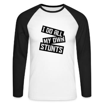 all my own stunts - Unisex Baseballshirt langarm - Weiß/Schwarz - Vorne - Nik (191cm)