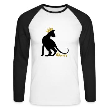 Queen Cat with Crown: OKH, Peterbald, Sphynx - Unisex Long Sleeve Baseball T-Shirt - white/black - Front - Nik (191cm)