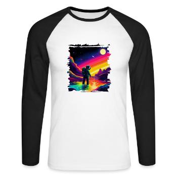 Outer Space Art Aquarell tropfender Raumfahrer - Unisex Baseballshirt langarm - Weiß/Schwarz - Vorne - Nik (191cm)