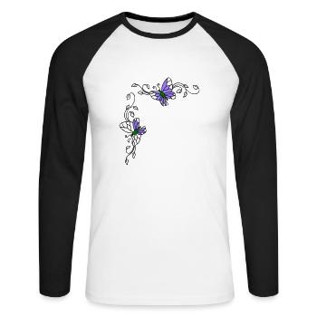 Papillons avec vrilles florales - T-shirt baseball manches longues Homme - blanc/noir - Devant - Nik (191cm)