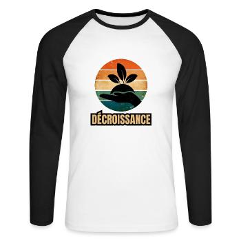 décroissance - T-shirt baseball manches longues Homme - blanc/noir - Devant - Nik (191cm)