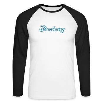 Strasbourg Schriftzug – Retro Frankreich Style - Unisex Baseballshirt langarm - Weiß/Schwarz - Vorne - Nik (191cm)