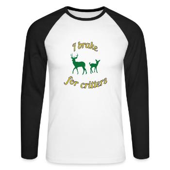 I brake for critters - Unisex Long Sleeve Baseball T-Shirt - white/black - Front - Nik (191cm)