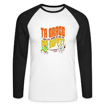 Ta Grâce me suffit ! - T-shirt baseball manches longues Homme - blanc/noir - Devant - Nik (191cm)