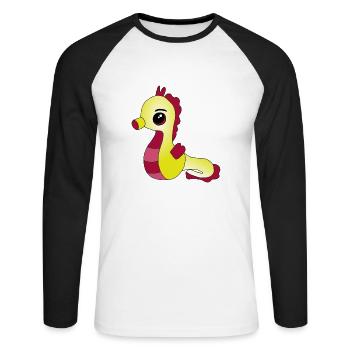 Knuffiges Seepferdchen - Unisex Baseballshirt langarm - Weiß/Schwarz - Vorne - Nik (191cm)