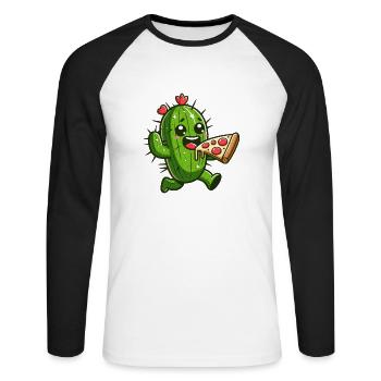 Cute Cactus Pizza Heart Comic - Unisex Long Sleeve Baseball T-Shirt - white/black - Front - Nik (191cm)