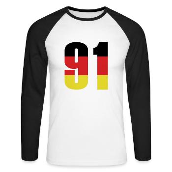 91 Numéro Allemagne Maillot - T-shirt baseball manches longues Homme - blanc/noir - Devant - Nik (191cm)