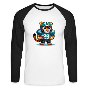 Cute American Football Player Tiger - Unisex Long Sleeve Baseball T-Shirt - white/black - Front - Nik (191cm)