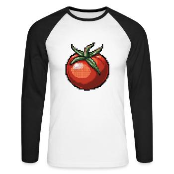 Icône pixel tomate - T-shirt baseball manches longues Homme - blanc/noir - Devant - Nik (191cm)