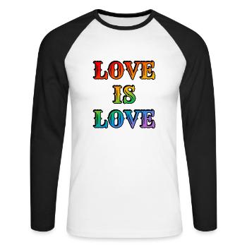 Regenbogen-Liebe ist Liebe - Unisex Baseballshirt langarm - Weiß/Schwarz - Vorne - Nik (191cm)
