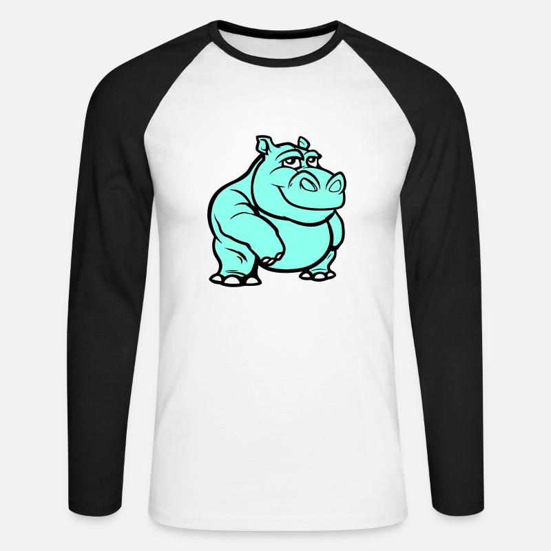 Nilpferd Comic - Unisex Baseballshirt langarm - Weiß/Schwarz