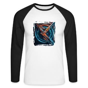 Signe du zodiaque Sagittaire à l’ère cyberpunk Futur - T-shirt baseball manches longues Homme - blanc/noir - Devant - Nik (191cm)