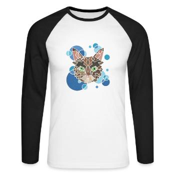 Géométrie Cat - T-shirt baseball manches longues Homme - blanc/noir - Devant - Nik (191cm)
